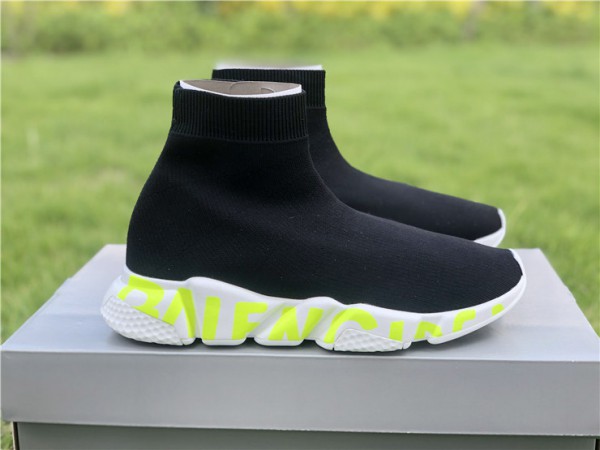 Balenciaga Graffiti Speed Sneaker Black/White-Fluorescent Green