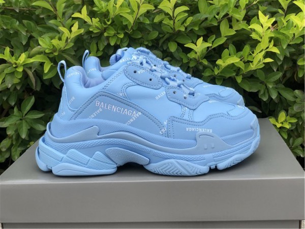 Balenciaga Allover Logo Triple S Light Blue/White