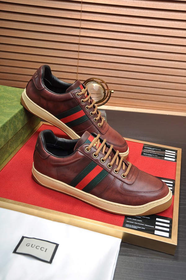 Gucci Chocolate Leather With Web Shoes