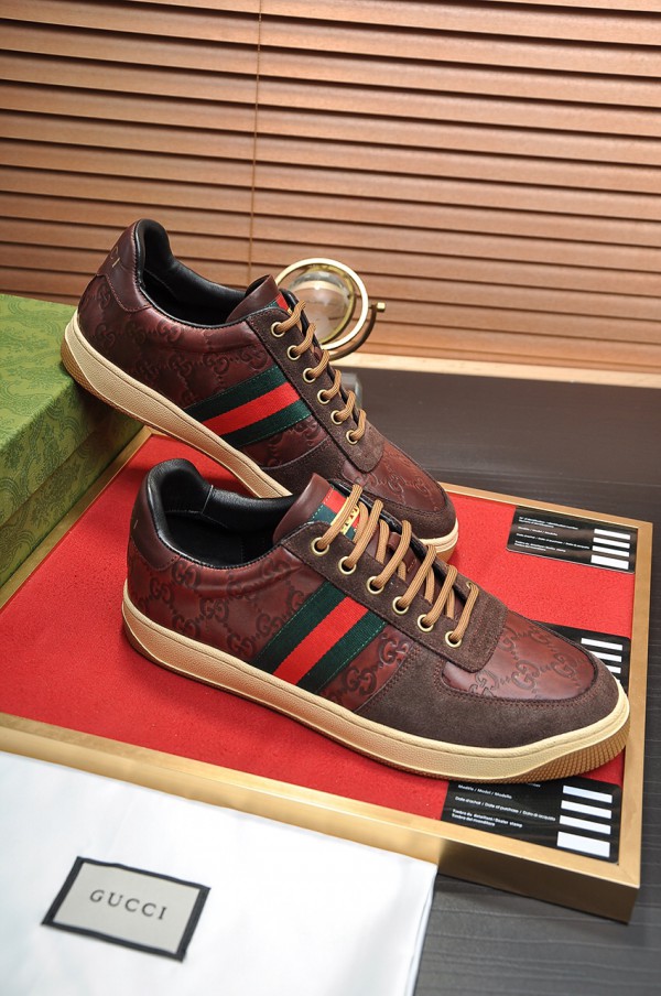Gucci Chocolate Leather And Suede Shoes