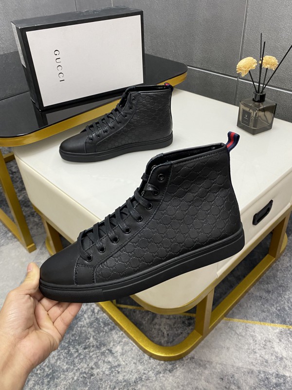 Gucci Leather High Top Black Sneakers