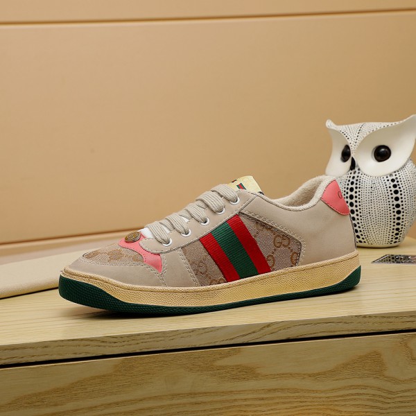 Gucci Screener logo-jacquard canvas and distressed leather sneakers