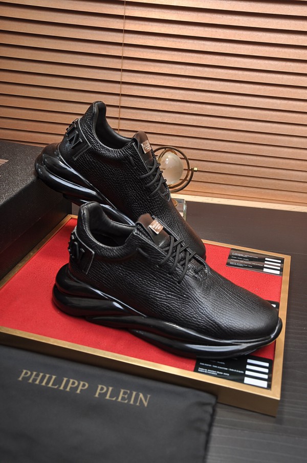 Philipp Plein Black Leather and White Logo Inside Sneakers 