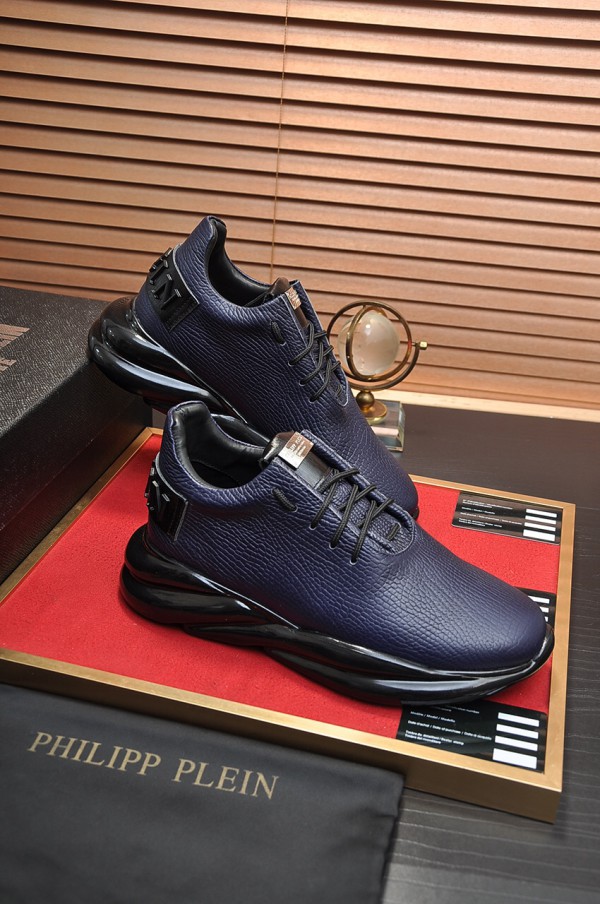Philipp Plein Navy Leather Sneakers