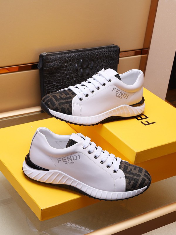 Fendi leather and FF fabric sneakers