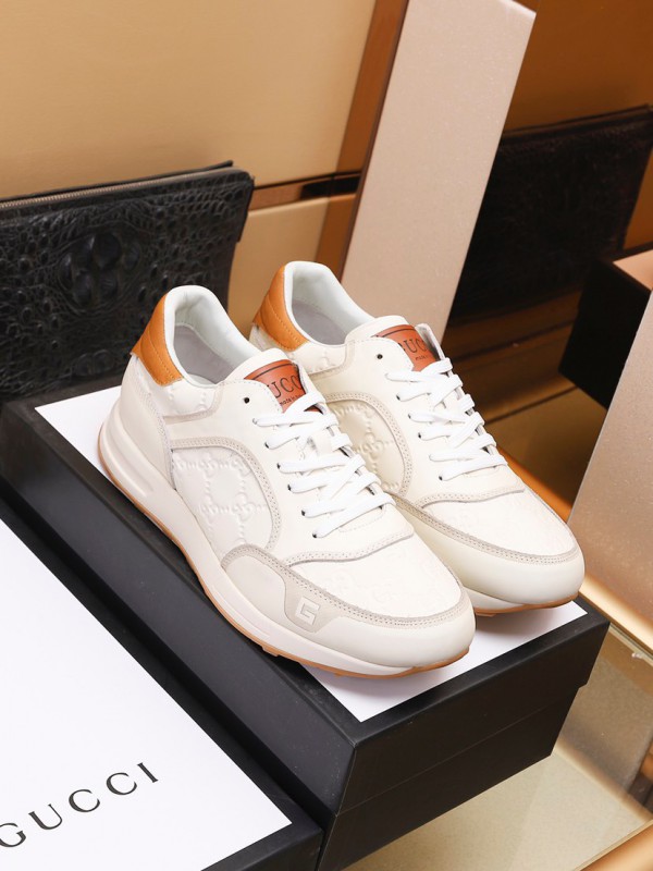 Gucci White And Brown Leather Sneakers