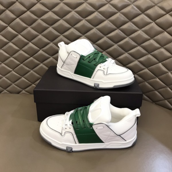 Valentino Garavani Open Skate Sneaker in Calfskin and Fabric Green And White