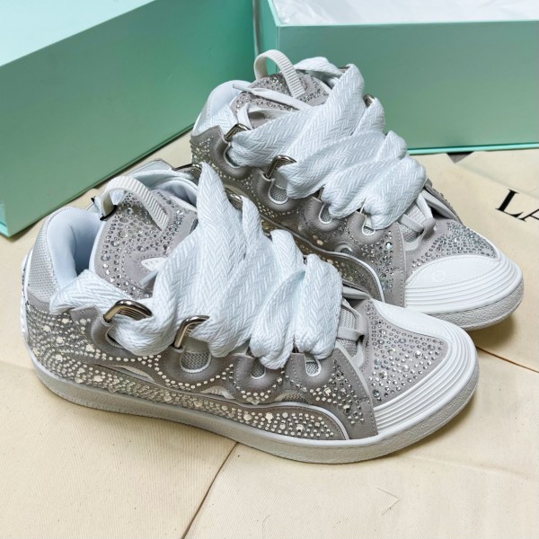 Lanvin Silver White Curb Sneakers