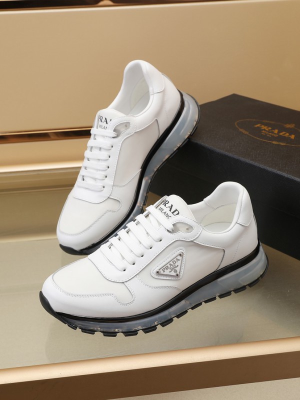 Prada logo white leather sneakers