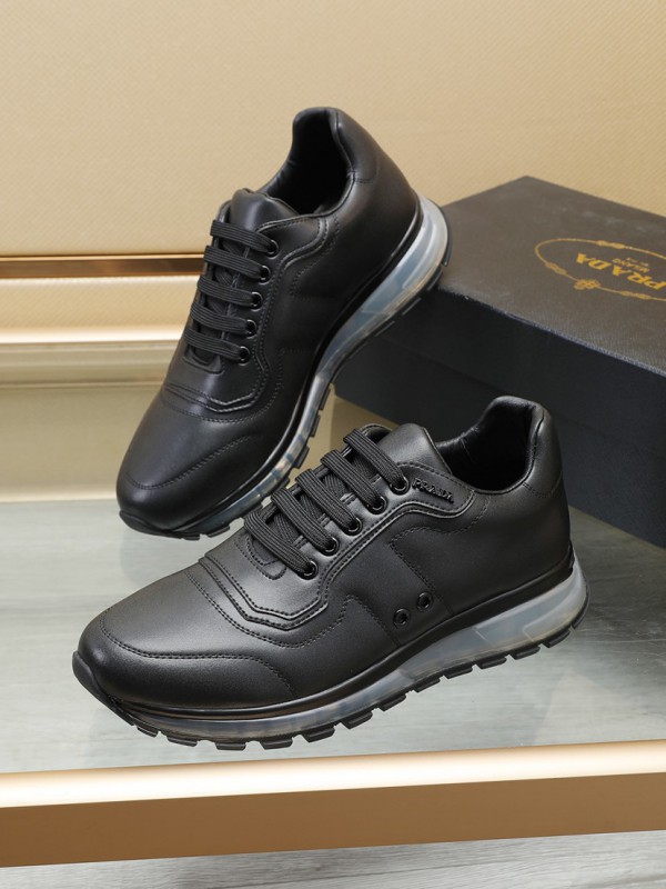 Prada logo black leather sneakers