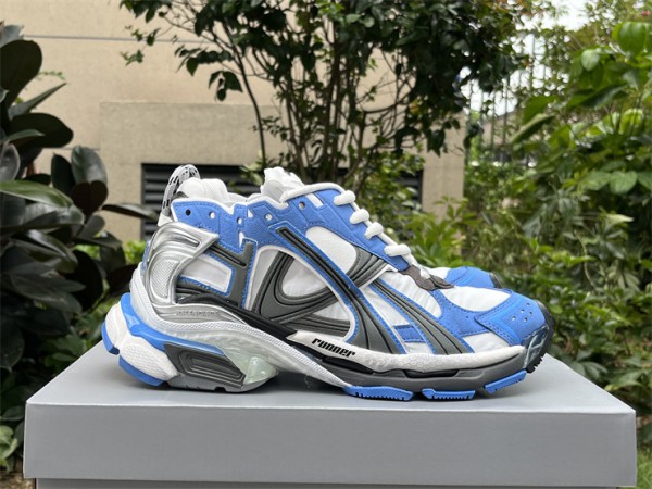 Balenciaga Runner Sneaker in blue, white and grey nylon and suede-like fabric