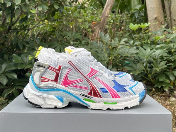 Balenciaga Runner Sneaker in white, red, navy and pink nylon and suede-like fabric