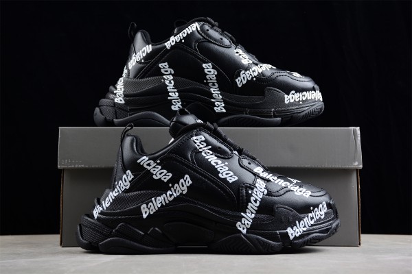 Balenciaga Allover Logo Triple S Black - White