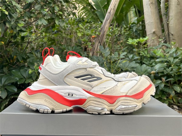 Balenciaga Cargo Trainers in grey, red and cream white microfiber and mesh