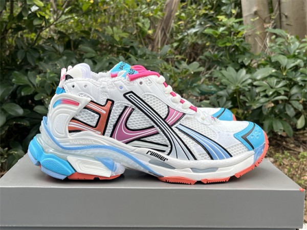 Balenciaga Runner Sneaker in white and multicolor nylon and suede-like fabric