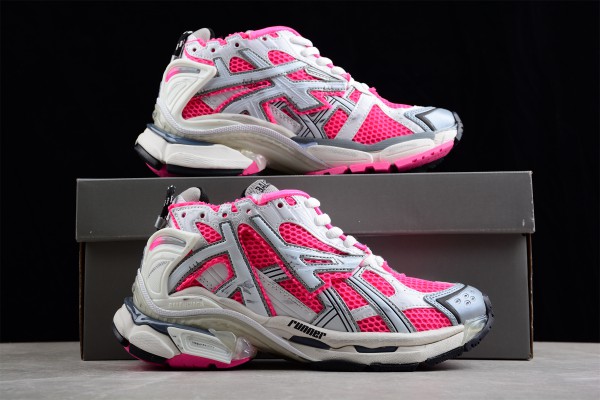 Balenciaga Runner Sneaker in neon pink, white, grey and black mesh and nylon