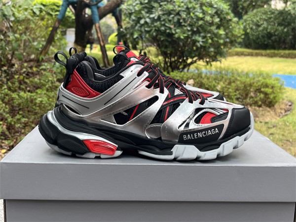 Balenciaga Track Sneaker in black, red and silver mesh and nylon