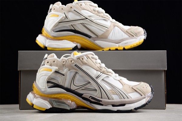 Balenciaga Runner Sneaker in grey, white, black and yellow nylon and suede like fabric