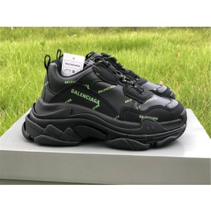 Balenciaga Allover Logo Triple S Black/Fluorescent Yellow