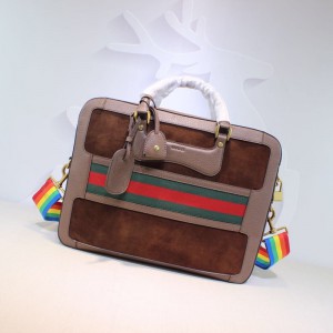 Gucci Suede Briefcase With Web