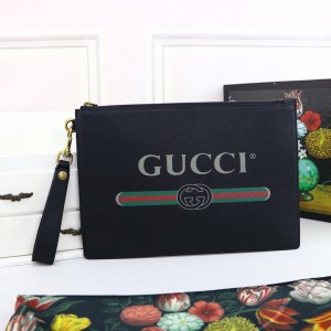 Gucci Logo Print Leather Clutch Bag