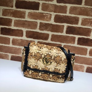 Gucci Raffia With Crochet Flower Shoulder Bag