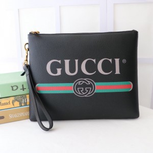 Gucci Logo Print Leather Clutch Bag