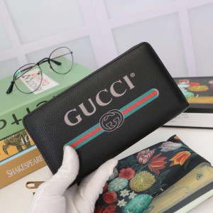 Gucci Print Leather Zip Around Wallet