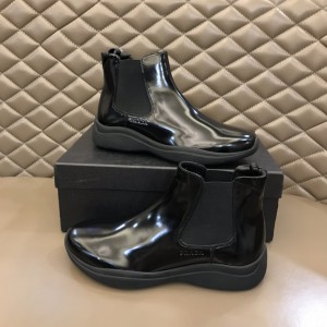 Prada Black Patent Leather Ankle Chelsea Boot