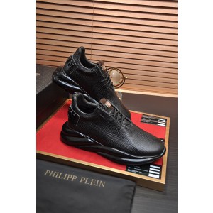 Philipp Plein Black Leather and White Logo Inside Sneakers 