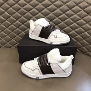 Valentino Garavani Open Skate Sneaker in Calfskin and Fabric Brown And White