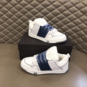 Valentino Garavani Open Skate Sneaker in Calfskin and Fabric Blue And White