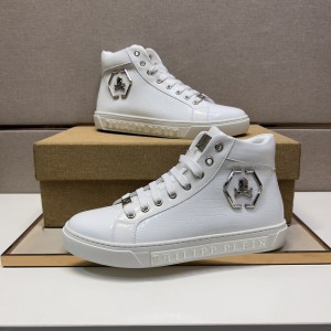 Philipp Plein Crocodile white leather high-top sneakers