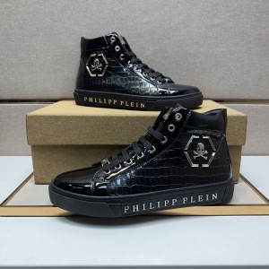 Philipp Plein Crocodile black leather high-top sneakers