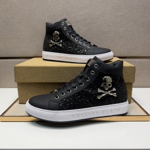 Philipp Plein Crocodile black grey leather high-top sneakers