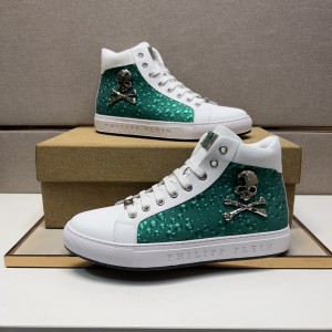 Philipp Plein Crocodile white green leather high-top sneakers