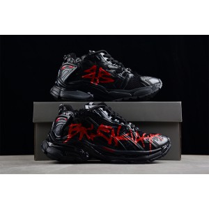 Balenciaga Runner Graffiti Sneaker in black and red mesh and nylon