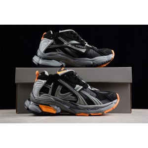 Balenciaga Runner Sneaker in black, grey and neon orange nylon and suede like fabric