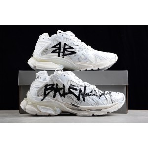 Balenciaga Runner Graffiti Trainers in white and black mesh and nylon