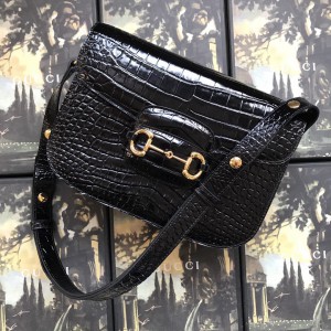 Gucci 1955 Horsebit Croco Pattern Shoulder Bag