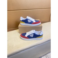 Prada Downtown brushed blue red leather sneakers