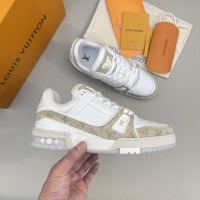 LV Trainer Sneaker Beige Denim Monogram