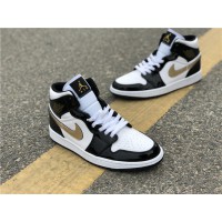 Air Jordan 1 Mid Patent Black White Gold
