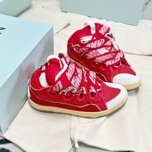 Lanvin Lace-Up Calf Skin & Polyester Red Sneakers