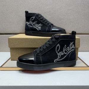 Christian Louboutin Louis Logo Strass Suede High-Top Sneakers