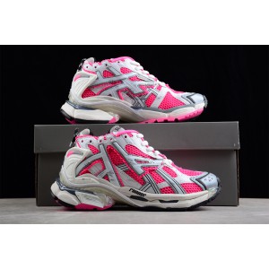 Balenciaga Runner Sneaker in neon pink, white, grey and black mesh and nylon